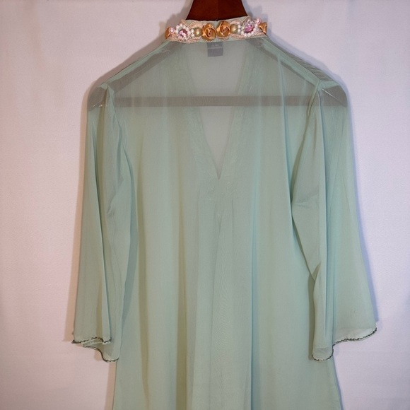 Queenora Womens Blouse Kaftan Lime Green Embedded Beads Ribbon Tunic Tunic Sz L - Picture 8 of 16